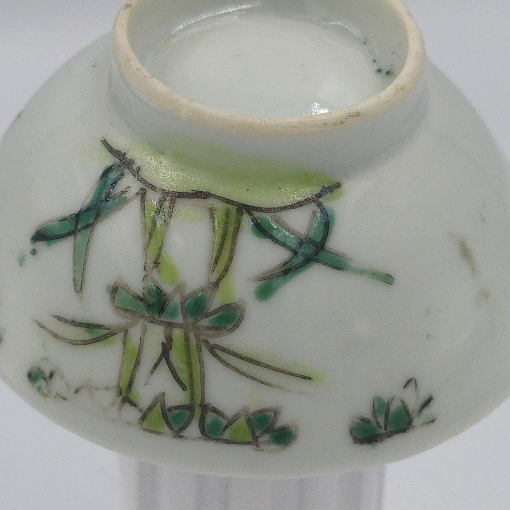 Antique Chinese Porcelain Bowl Hand Painted Bamboo & Blossom Small Tea Cup